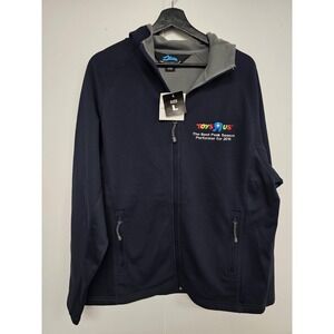 Toys R Us Jacket Mens Large‎ Navy Tri-Mountain Hooded Fleece Lined Full Zip Up